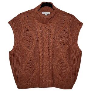 SHE + SKY Womens Sweater Vest Sleeveless Cable Knit Rust Small Boho Preppy